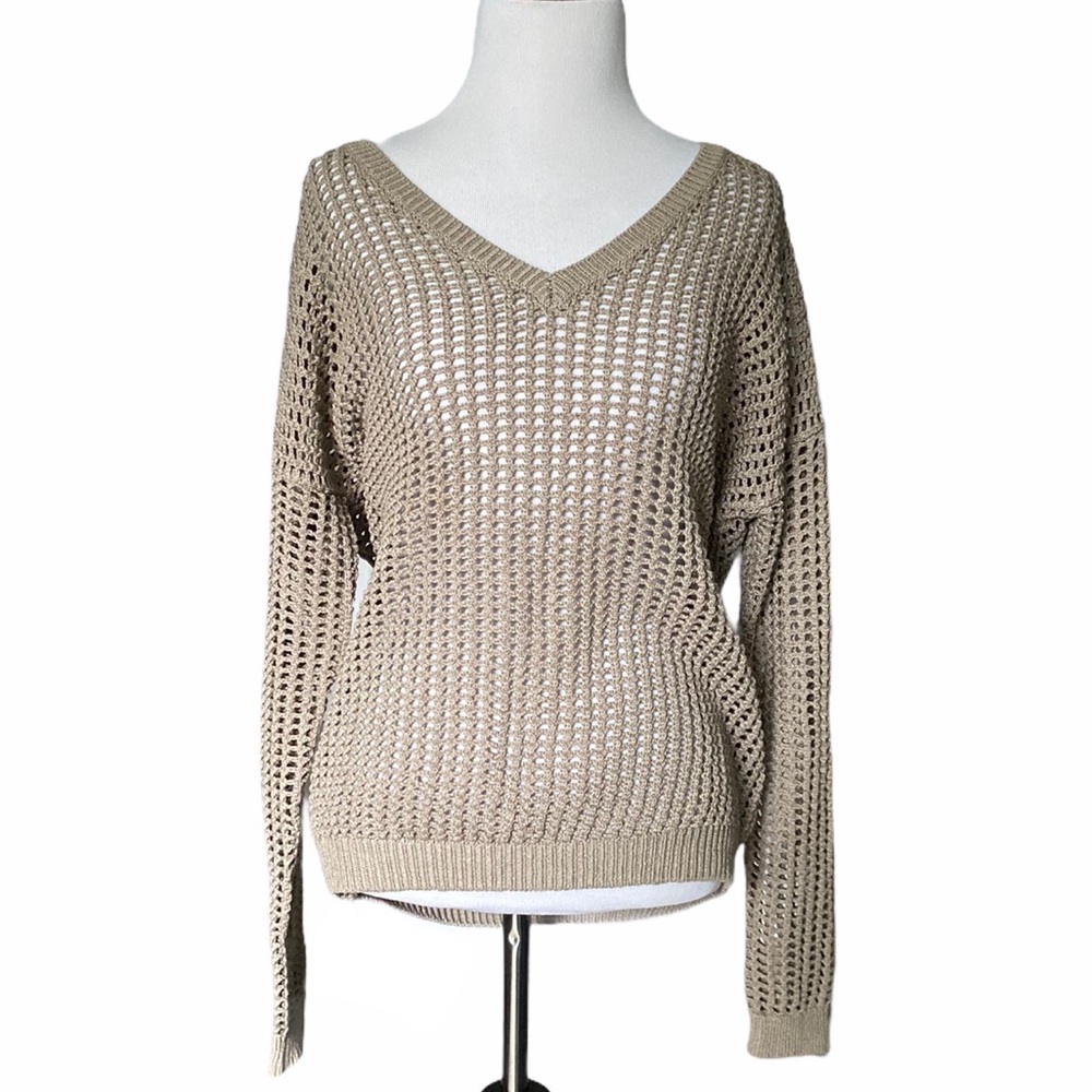 VINCE tan open-weave cotton sweater size XS